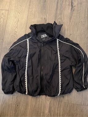 Zara Black Kids Windbreaker Jacket with White Trim